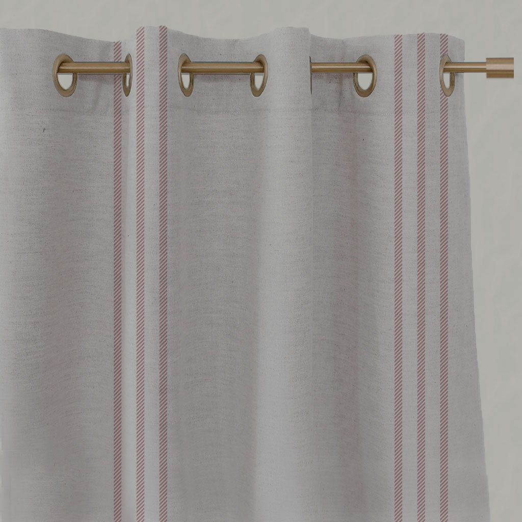 Pink Striped Linen Eyelet Curtains - Telma Dusty Pink - Natural base fabric.