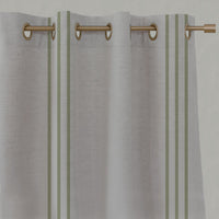Green Striped Linen Eyelet Curtains - Telma Leaf - Natural base fabric.