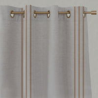 Orange Striped Linen Eyelet Curtains - Telma Tangerine - Natural base fabric.