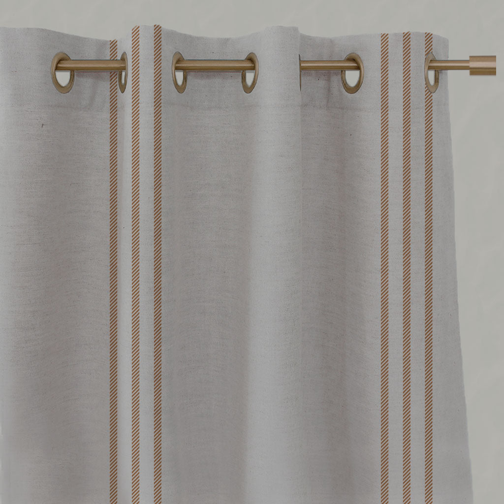 Orange Striped Linen Eyelet Curtains - Telma Tangerine - Natural base fabric.