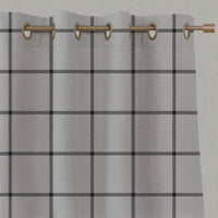 Black Checked Linen Eyelet Curtains - Tove Noir - Natural base fabric.