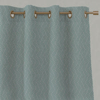 Blue Patterned Linen Eyelet Curtains - Vera Duck Egg - Natural base fabric.