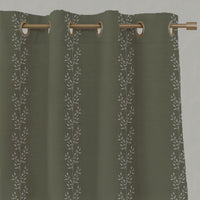 Shena Moss INV Eyelet curtains - White fabric with botanical Green inverted print