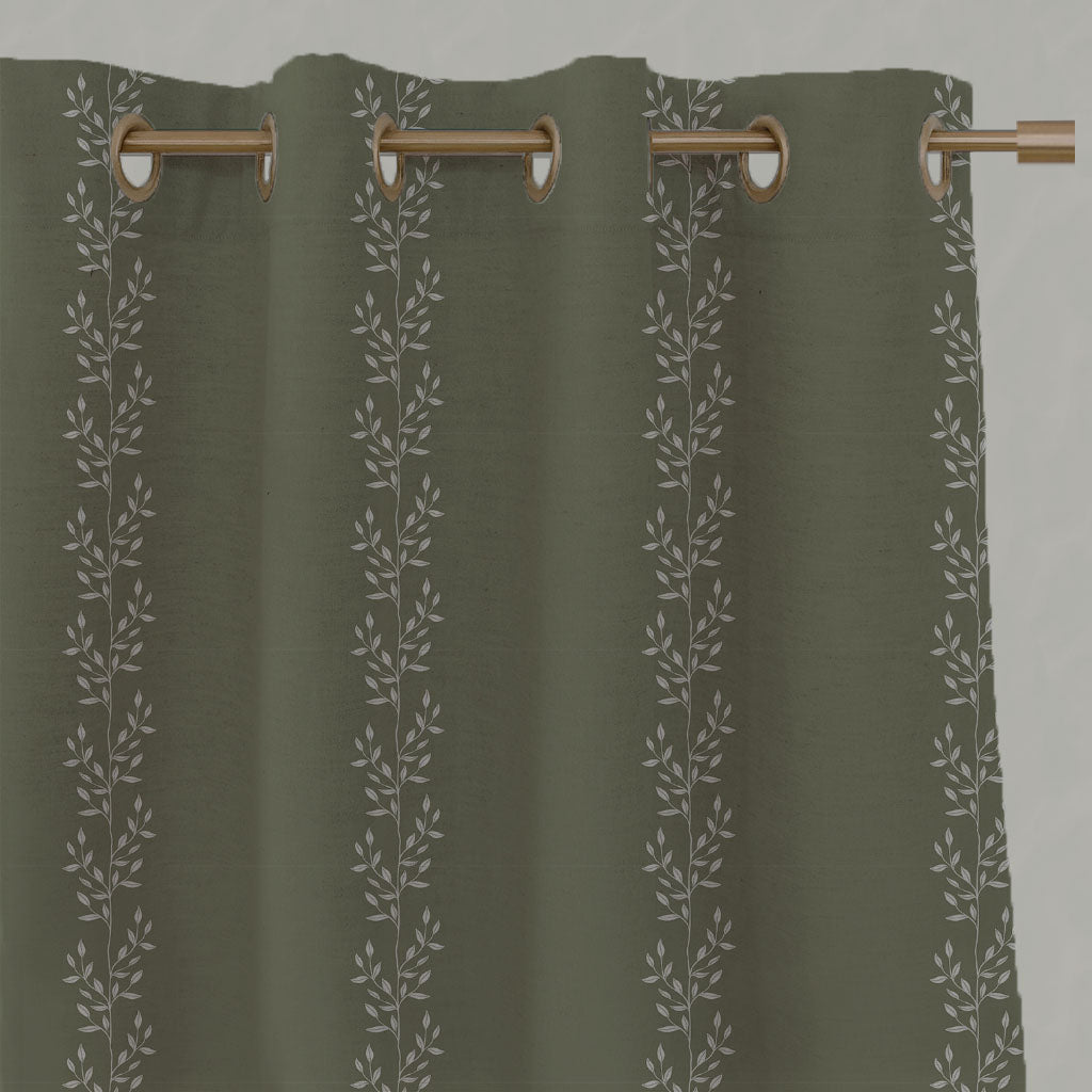Shena Moss INV Eyelet curtains - White fabric with botanical Green inverted print
