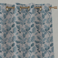Blue Botanical Linen Eyelet Curtain - Olini Blue Stone - Natural base fabric.