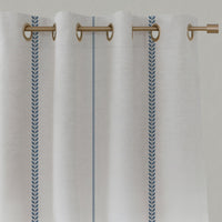 Blue Striped Linen Eyelet Curtains - Berit Ink - White base fabric.