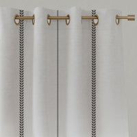 Black Striped Linen Eyelet Curtains - Berit Noir - White base fabric.