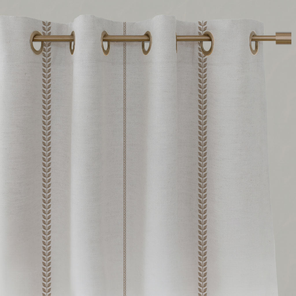 Neutral / Brown Striped Linen Eyelet Curtains - Berit Pastel Brown - White base fabric.