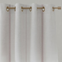 Pink Striped Linen Eyelet Curtains - Berit Peony - White base fabric.