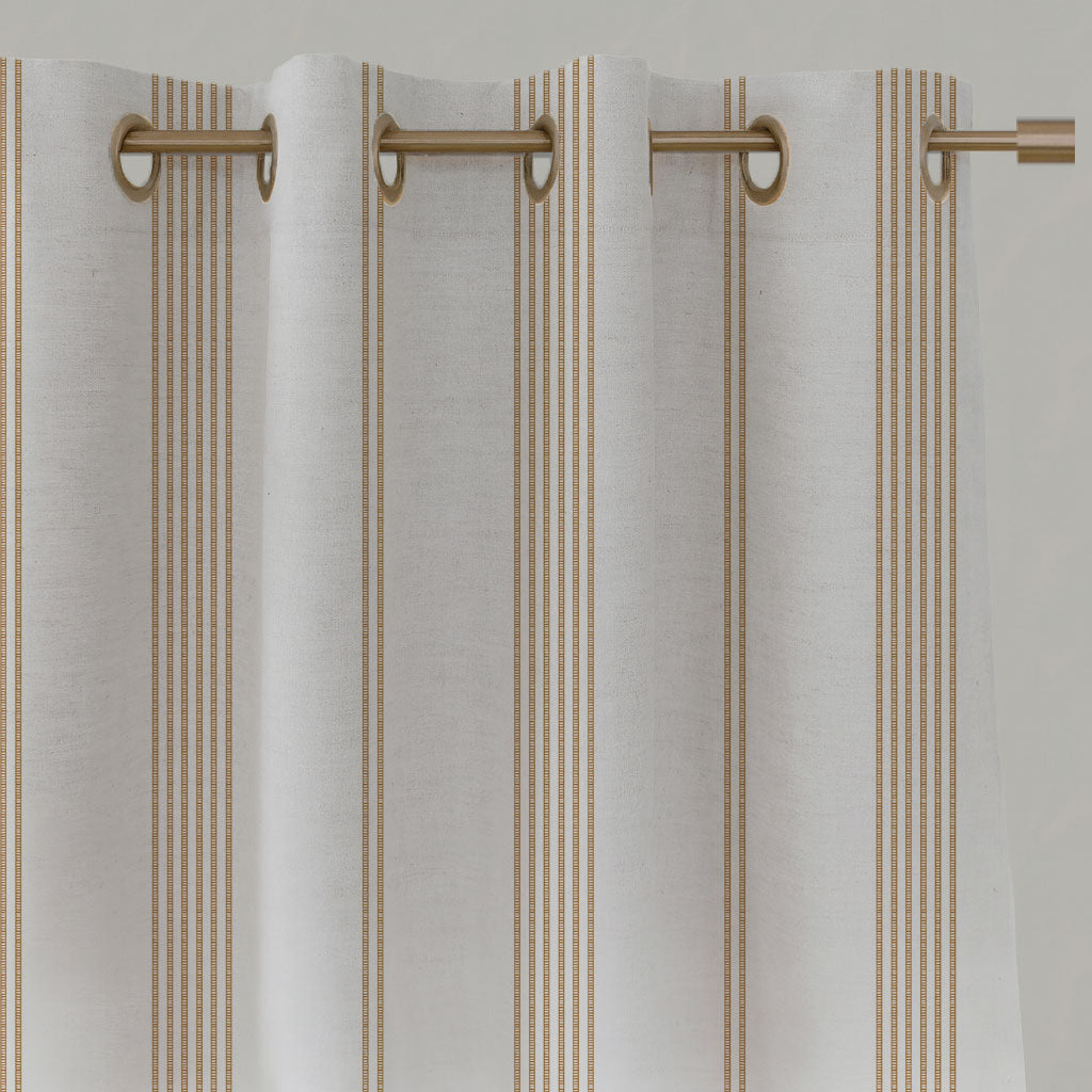 Orange Striped Linen Eyelet Curtains - Brea Ochre-WHT - White base fabric.