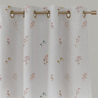 Multi-Coloured Floral Linen Eyelet Curtain - Bridget-WHT - White base fabric.