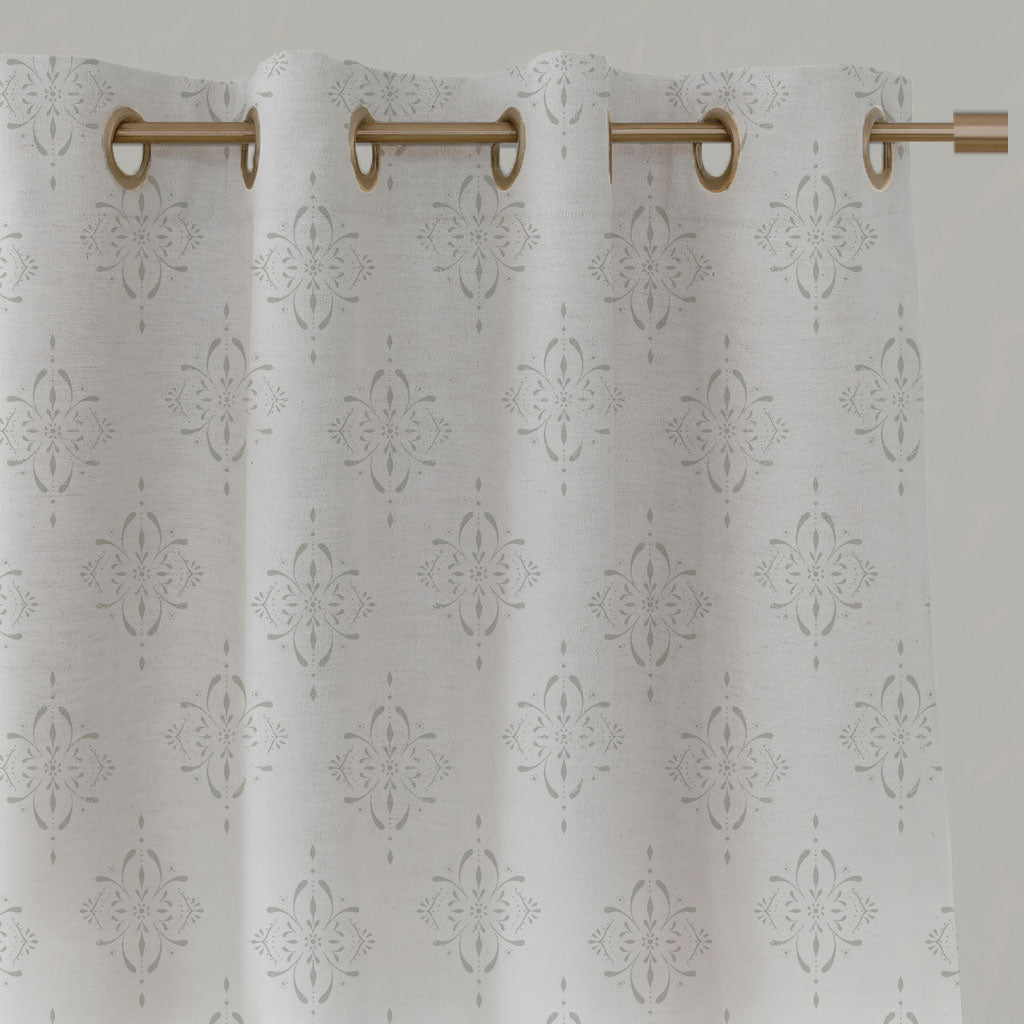 Neutral / Grey Patterned Linen Eyelet Curtains - Britt Greige Clay - White base fabric.