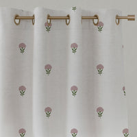 Pink Patterned Linen Eyelet Curtains - Cheyenne Pink - White base fabric.