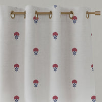 Red Patterned Linen Eyelet Curtains - Cheyenne Wine Blue - White base fabric.