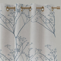 Blue Floral Linen Eyelet Curtains - Cicely Agate Blue - White base fabric.