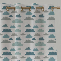 Blue Kids Linen Eyelet Curtains - Cloud Dreams Blue - White base fabric.