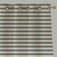 Green Striped Linen Eyelet Curtains - Della Moss-WHT - White base fabric.