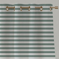 Green Striped Linen Eyelet Curtains - Della Sage-WHT - White base fabric.