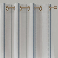 Grey / Blue Striped Linen Eyelet Curtains - Elise Ink-WHT - White base fabric.