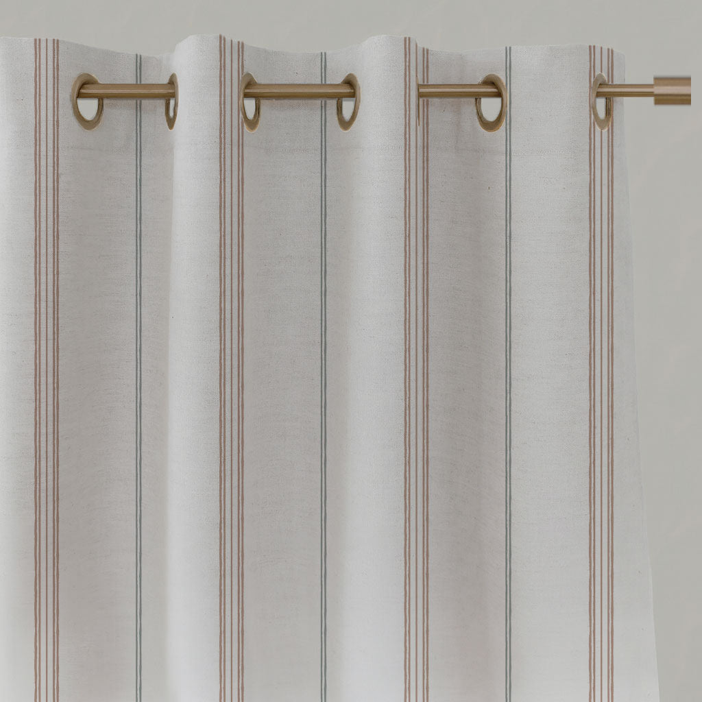 Grey / Pink Striped Linen Eyelet Curtains - Elise New Blush-WHT - White base fabric.