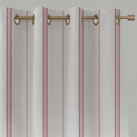 Red / Pink Striped Linen Eyelet Curtains - Elise Red-WHT - White base fabric.