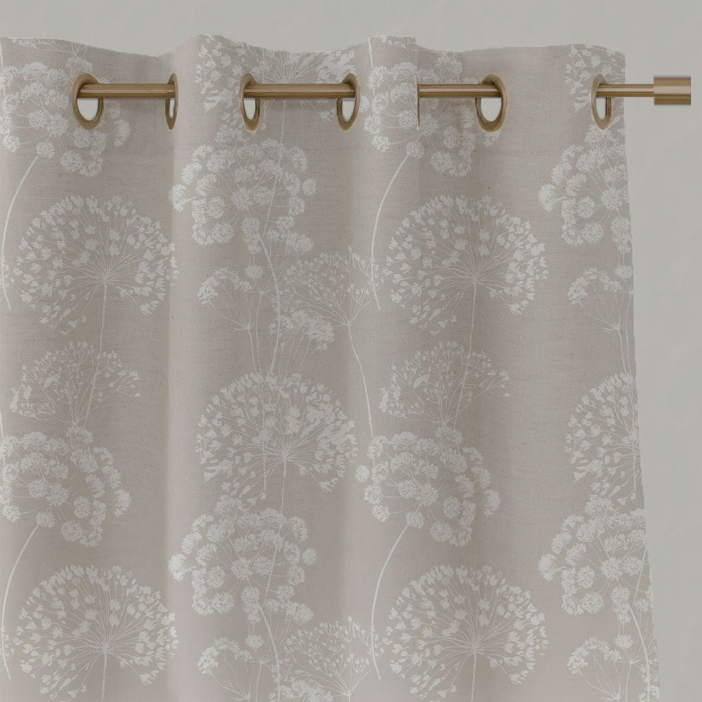 Neutral / Cream Floral Linen Eyelet Curtains - Erleen INV SandWind - White base fabric.