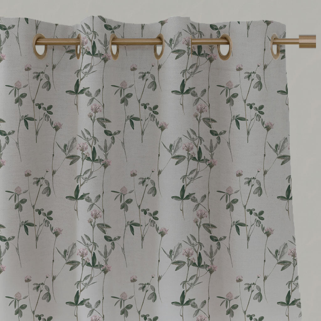 Pink Floral Linen Eyelet Curtains - Estelle Powder Rose - White base fabric.