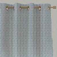 Blue Striped Linen Eyelet Curtains - Evelina Ink-WHT - White base fabric.