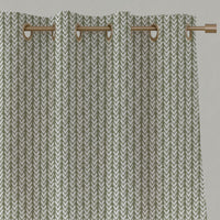 Green Patterned Linen Eyelet Curtains - Fia Moss - White base fabric.