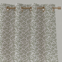 Green Botanical Linen Eyelet Curtains - Fita Moss-WHT - White base fabric.