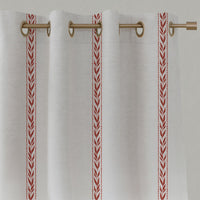 Red Striped Linen Eyelet Curtains - Helena Crimson Red - White base fabric.