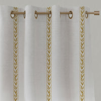 Yellow Striped Linen Eyelet Curtains - Helena Gold Rod - White base fabric.