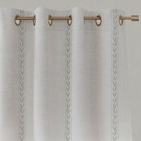Neutral / Grey Striped Linen Eyelet Curtains - Helena Greige Clay - White base fabric.