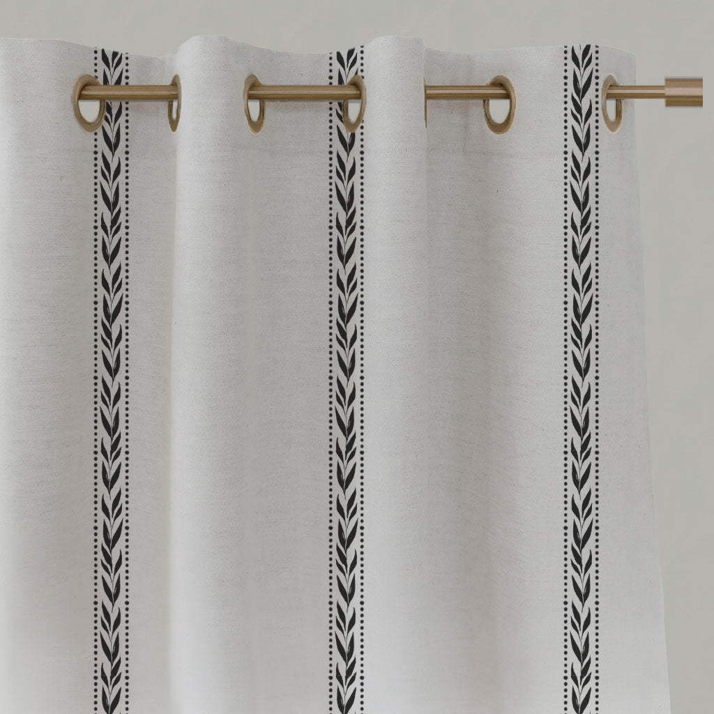 Black Striped Linen Eyelet Curtains - Helena Noir - White base fabric.
