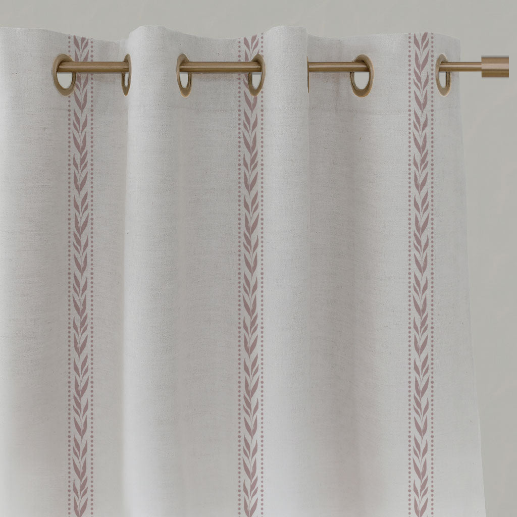 Pink Striped Linen Eyelet Curtains - Helena Peony - White base fabric.