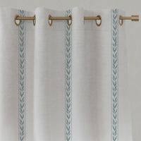 Blue Striped Linen Eyelet Curtains - Helena Shadow Blue - White base fabric.