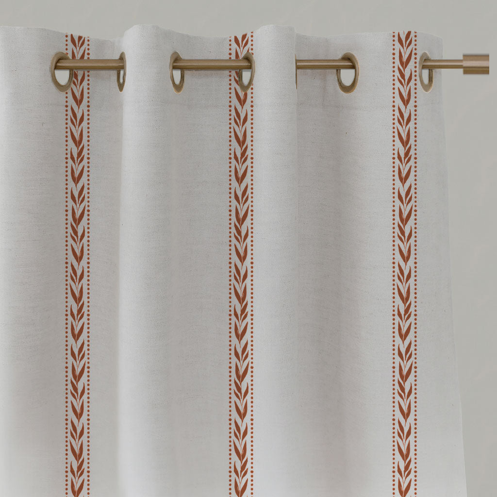 Orange Striped Linen Eyelet Curtains - Helena Terracotta - White base fabric.