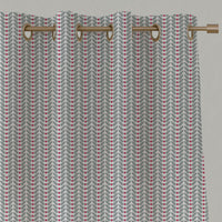 Red Patterned Linen Eyelet Curtains - Hilda Cherry - White base fabric.