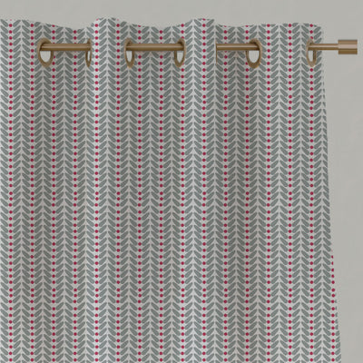 Red Patterned Linen Eyelet Curtains - Hilda Cherry - White base fabric.