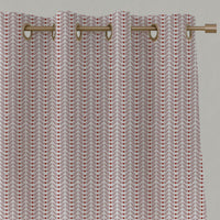 Red / Pink Patterned Linen Eyelet Curtains - Hilda Peony Red - White base fabric.