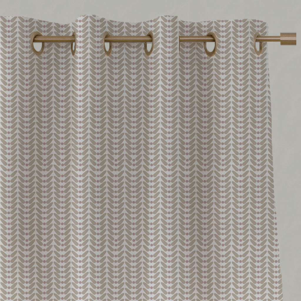 Pink Patterned Linen Eyelet Curtains - Hilda Peony - White base fabric.