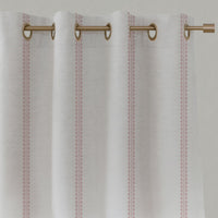 Pink Striped Linen Eyelet Curtains - Imogen Dusty Pink - White base fabric.