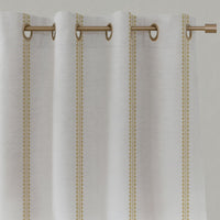Yellow Striped Linen Eyelet Curtains - Imogen Gold Rod - White base fabric.