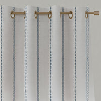 Blue Striped Linen Eyelet Curtains - Inga Agate Blue - White base fabric.