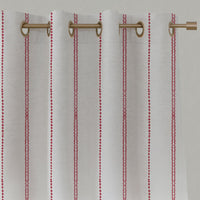 Red Striped Linen Eyelet Curtains - Inga Dream Red - White base fabric.