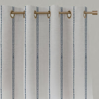 Blue Striped Linen Eyelet Curtains - Inga Ink - White base fabric.