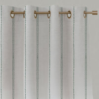 Green Striped Linen Eyelet Curtains - Inga Meadow - White base fabric.