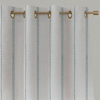 Blue Striped Linen Eyelet Curtains - Inga Shadow Blue - White base fabric.
