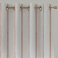 Red / Orange Striped Linen Eyelet Curtains - Inga Terracotta - White base fabric.