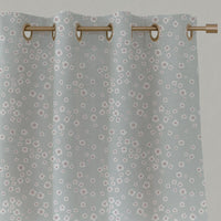 Grey / Pink Floral Linen Eyelet Curtains - Janika Peony - White base fabric.